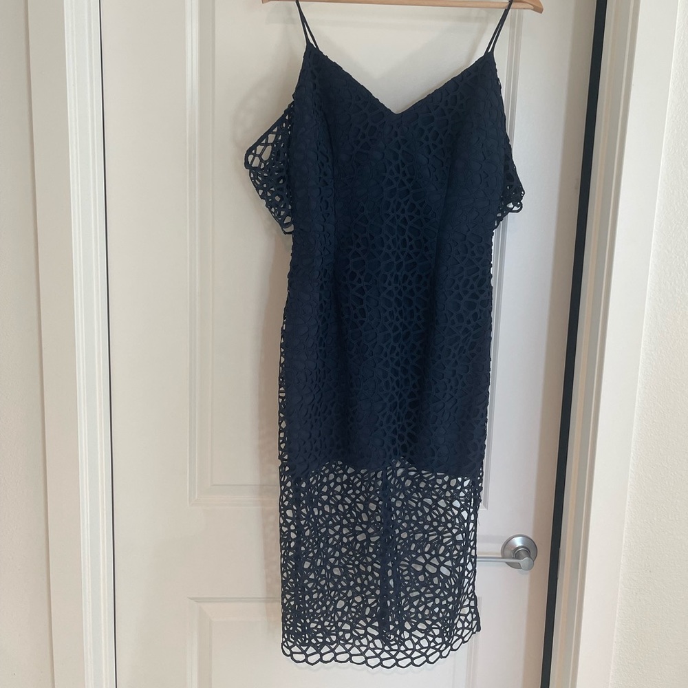 Keep Sake Blue Countdown Lace Off Shoulder Midi Dress